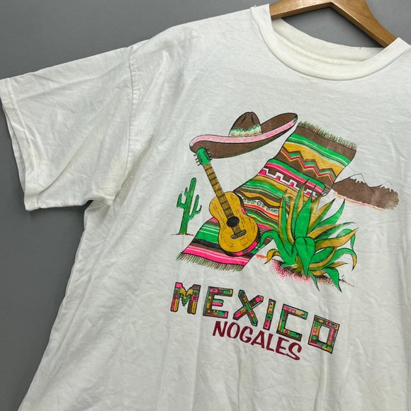 Vintage Lobo Men's Mexico Nogales White Short Sleeve Graphic T-Shirt Size XL 90s - Picture 3 of 11